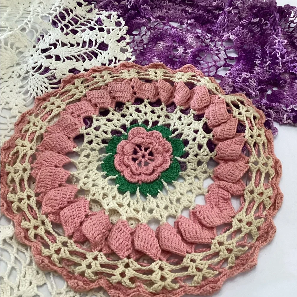 Vintage Crocheted Doilies very detailed lot of 4